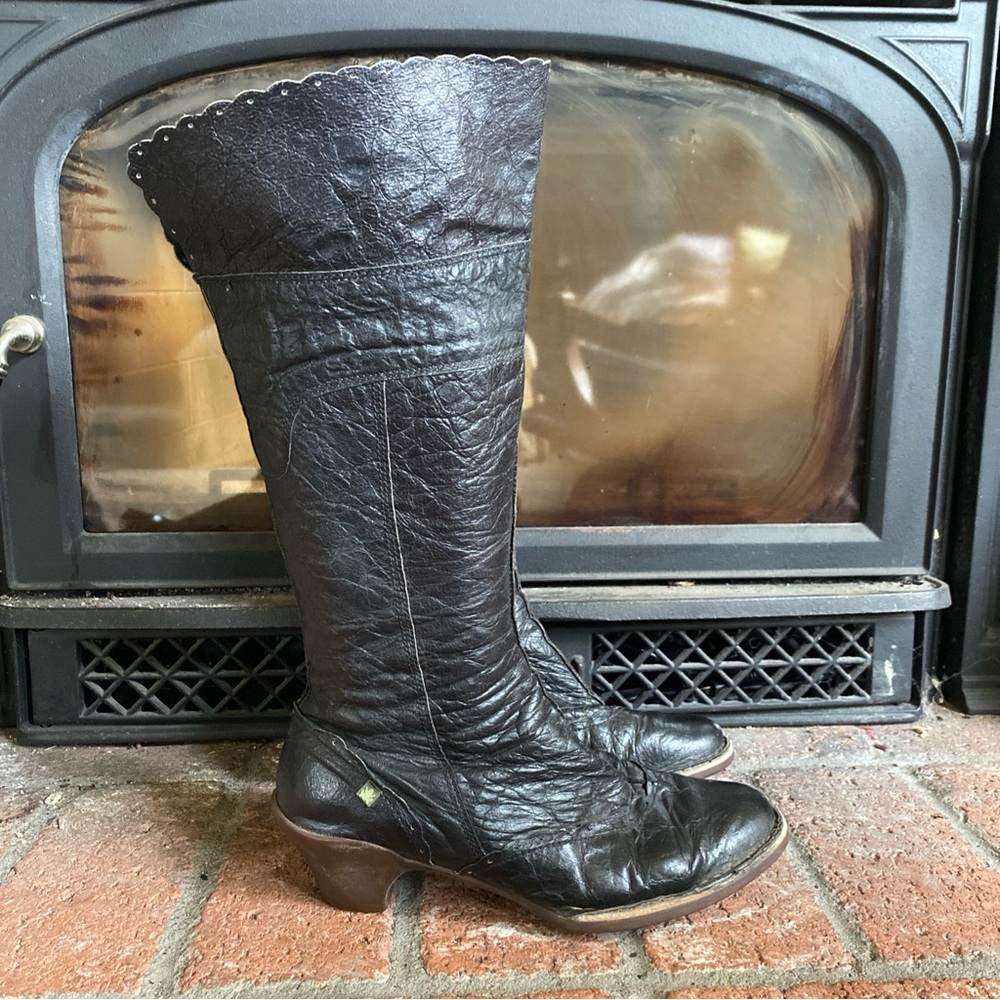 EL NATURALISTA Tall Black Leather Boots Zipper SZ 10 EUC 41 - Picture 2 of 9